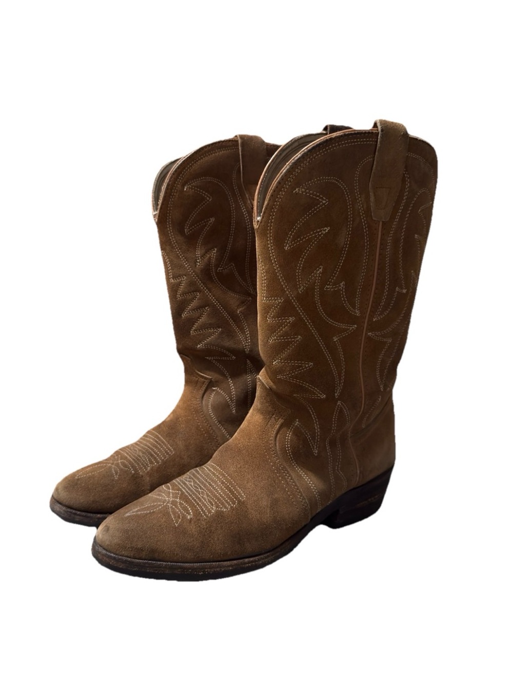 Rear Vintage 1977 Men's Brown Suede Western Cowboy Boots Size 10D